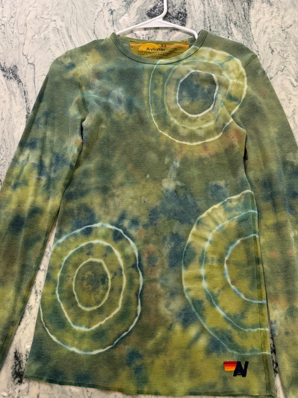 Aviator Nation Green and Blue Tie-Dye Waffle Long Sleeve